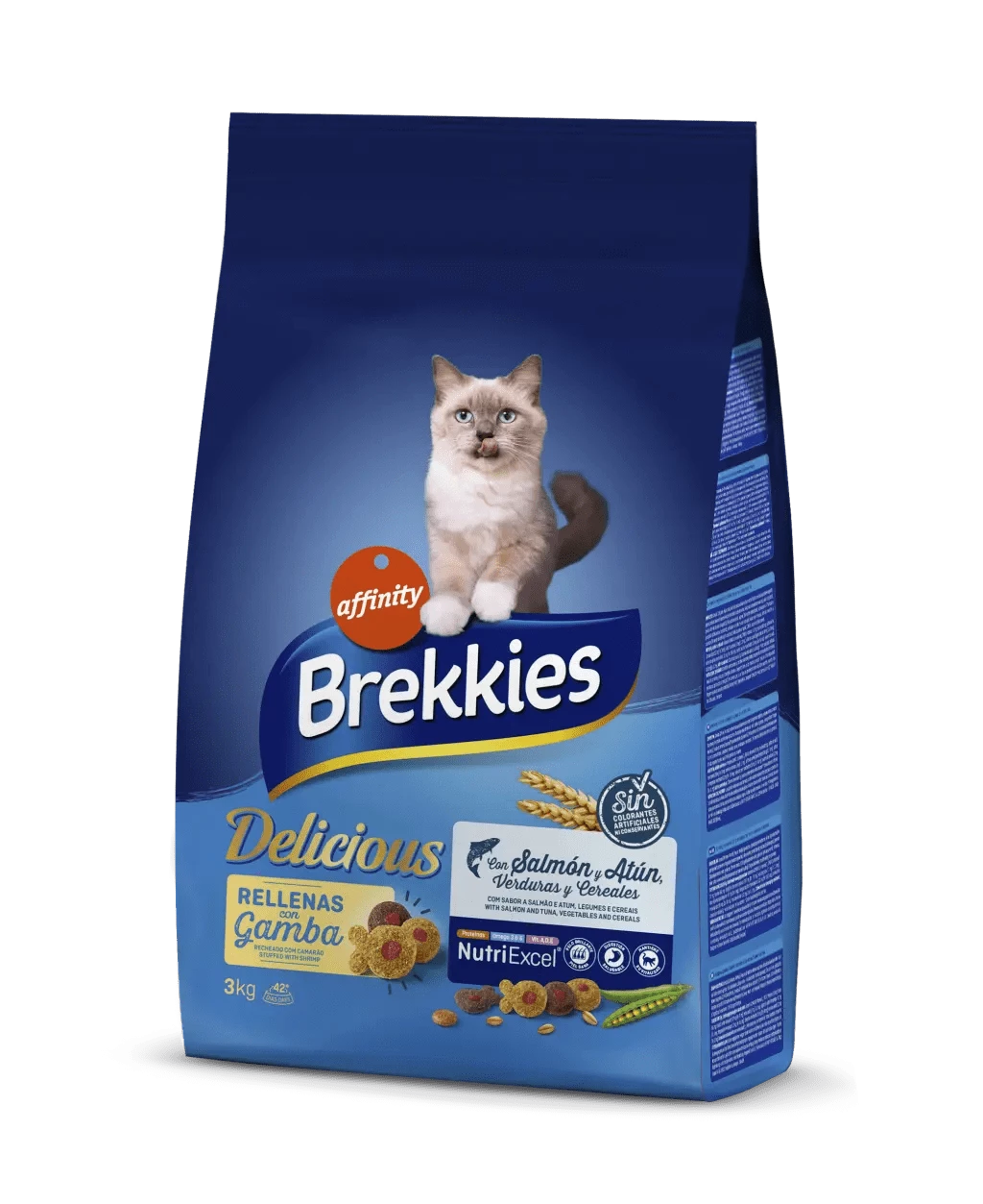 Brekkies Excel Delicious Croquettes Pour Chat Saumon Et Thon, Légumes Et Céréales 3 Brekkies Excel Delicious Croquettes Pour Chat Saumon Et Thon, Légumes Et Céréales